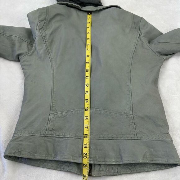 Doma Size L Clash Hoodie Leather Jacket Gray 100% Lamb Nappa Moto Grunge Edgy - Picture 13 of 14